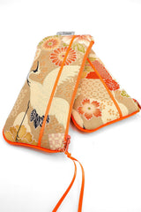 Etui à lunette - serie "grue" orange fluo- tissu Japonais