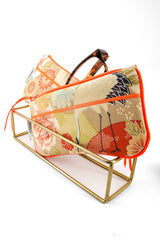 Etui à lunette - serie "grue" orange fluo- tissu Japonais