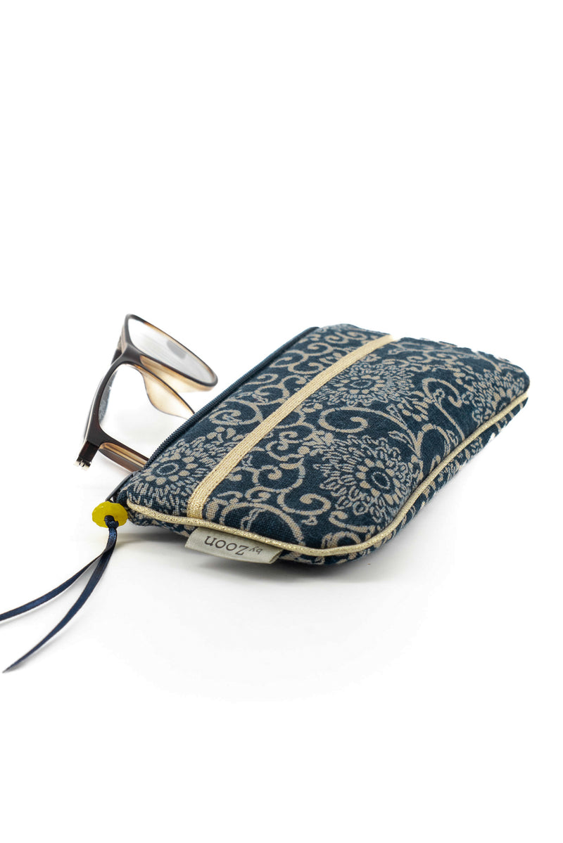 Etui à lunette - indigo "floral" traditionnel - tissu japonais