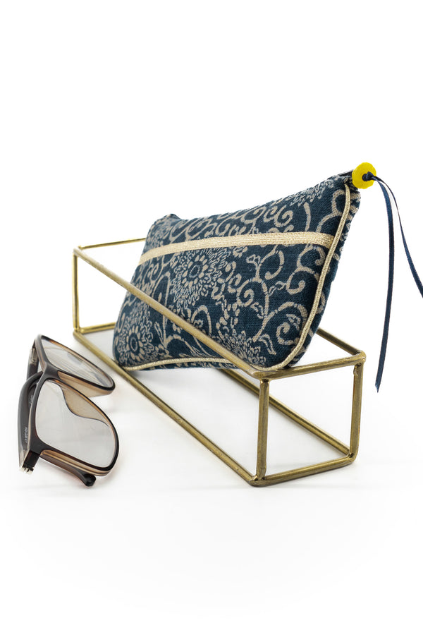 Etui à lunette - indigo "floral" traditionnel - tissu japonais