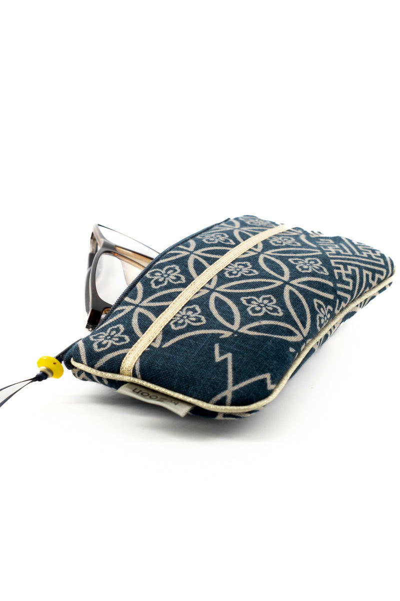 Etui à lunette - indigo "multi motifs" traditionnel - tissu japonais