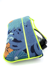 Etui à lunette - serie "kiku bleu"/ jaune fluo - tissu Japonais