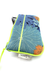 Etui à lunette - serie "kiku bleu"/ jaune fluo - tissu Japonais