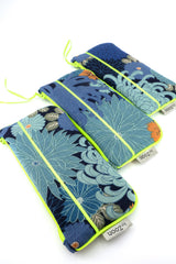 Etui à lunette - serie "kiku bleu"/ jaune fluo - tissu Japonais