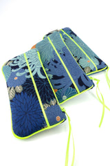 Etui à lunette - serie "kiku bleu"/ jaune fluo - tissu Japonais