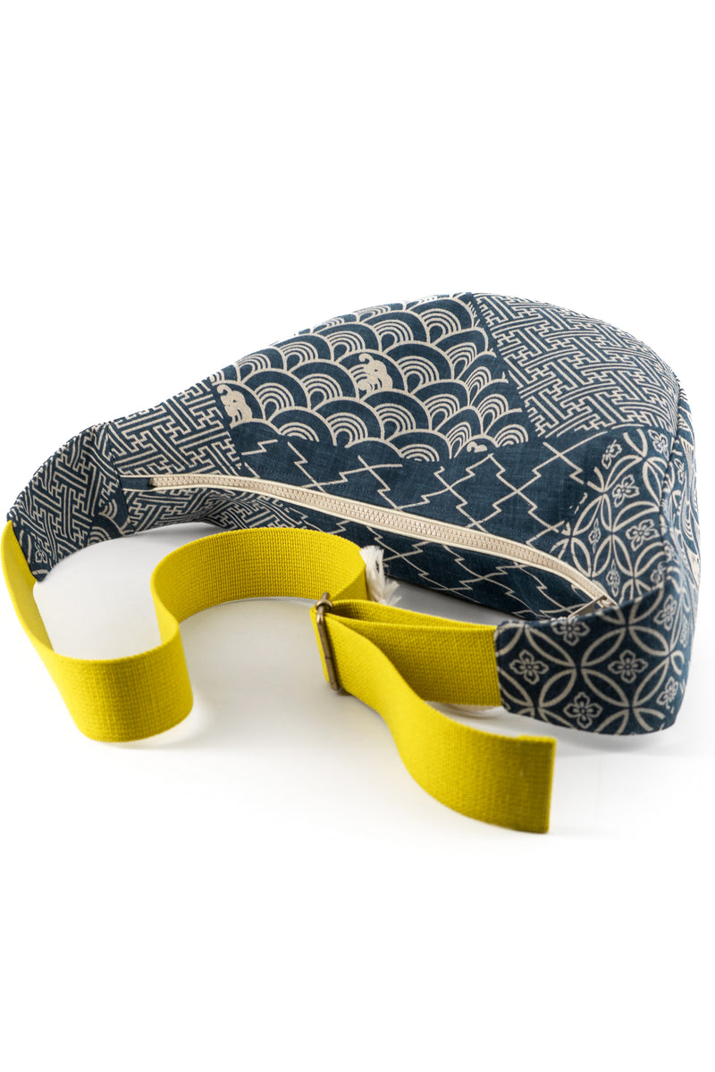 sac moon bag - indigo "multi motifs" traditionnel - tissu japonais