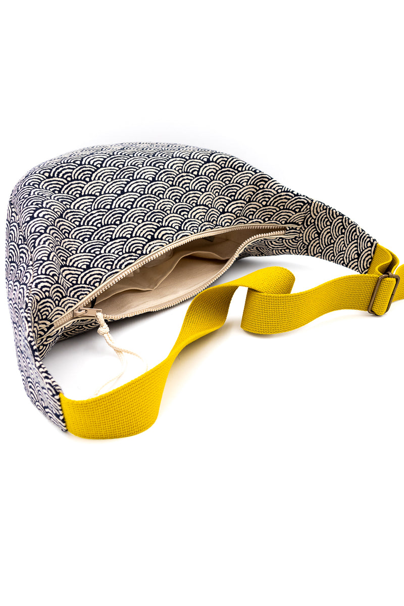 sac "moon bag" - motif vague - tissu traditionnel japonais