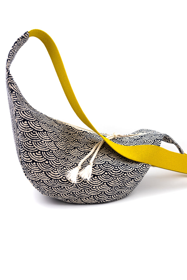 sac "moon bag" - motif vague - tissu traditionnel japonais