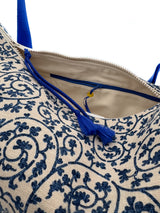 Sac "Moon bag" - motif "floral"bis/ bleu roi - tissu japonais peint à la main