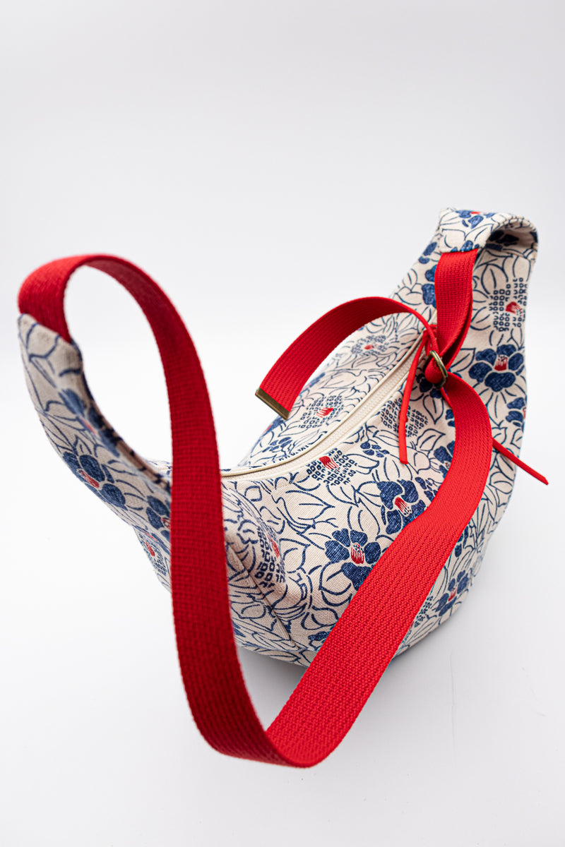 Sac "Moon bag" - motif "floral" - tissu japonais peint à la main