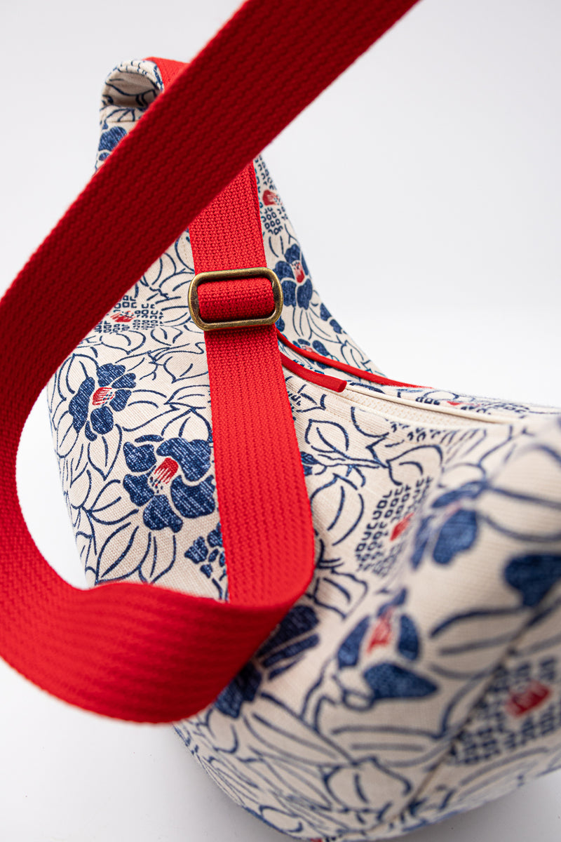 Sac "Moon bag" - motif "floral" - tissu japonais peint à la main