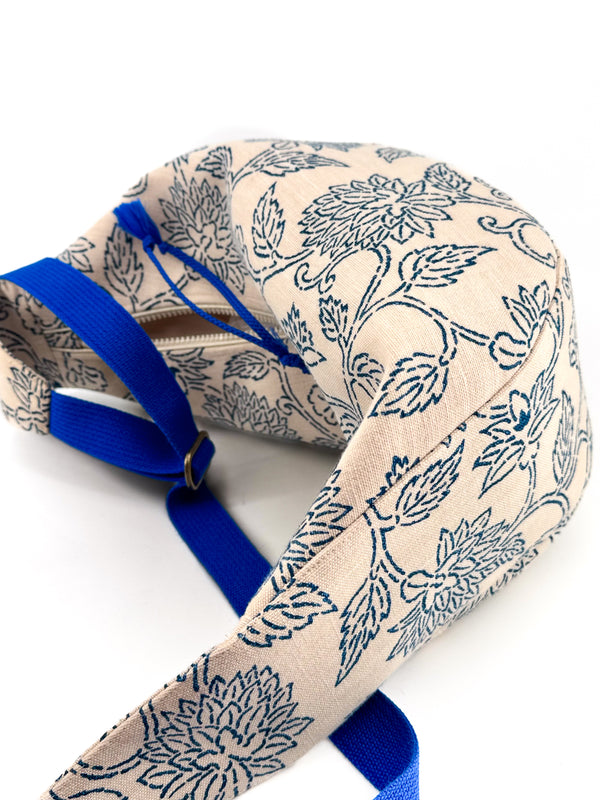 Sac "Moon bag" - motif "floral"/ bleu roi - tissu japonais peint à la main