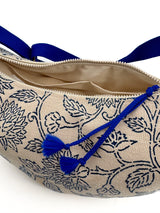 Sac "Moon bag" - motif "floral"/ bleu roi - tissu japonais peint à la main
