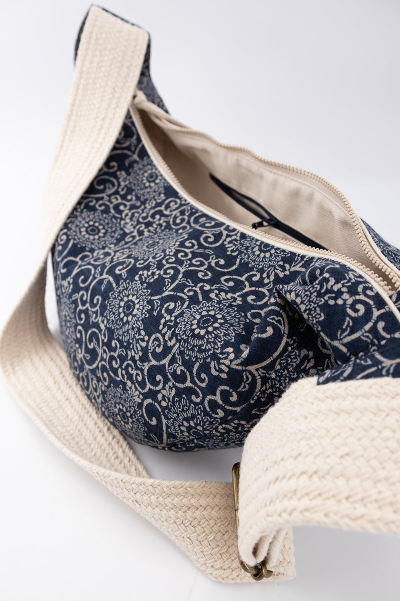sac moon bag - motif "floral" traditionnel - tissu japonais