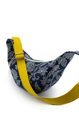 sac "moon bag" - indigo floral - tissu traditionnel japonais