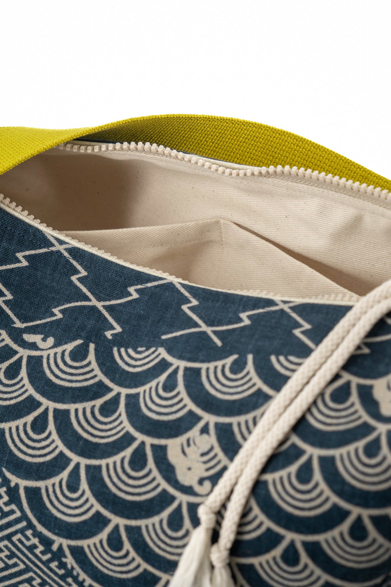 sac moon bag - indigo "multi motifs" traditionnel - tissu japonais