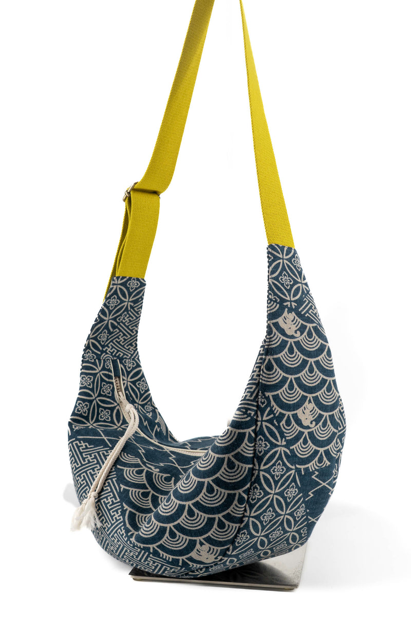 sac moon bag - indigo "multi motifs" traditionnel - tissu japonais