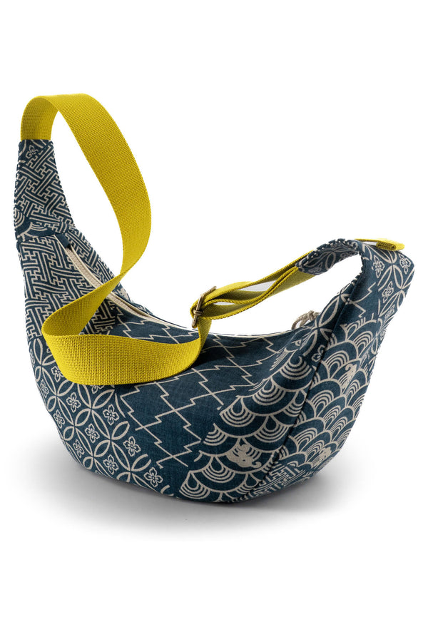 sac moon bag - indigo "multi motifs" traditionnel - tissu japonais