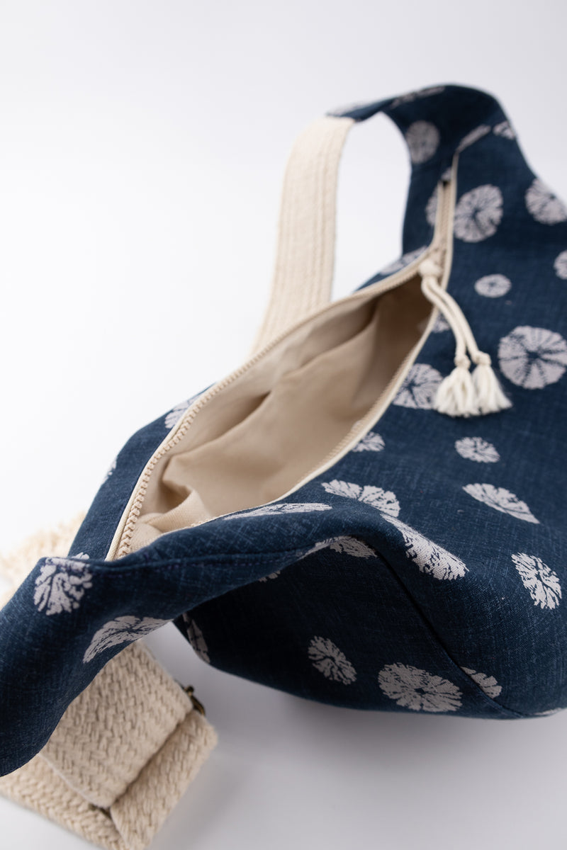 sac moon bag - motif "oursin" bleu - tissu japonais