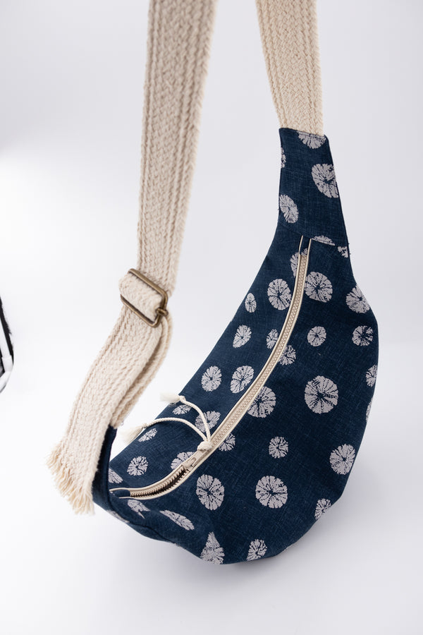 sac moon bag - motif "oursin" bleu - tissu japonais