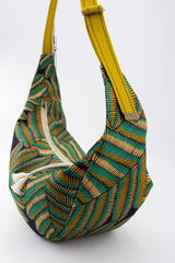 sac moon bag - motif "palme" vert/ocre - tissu français