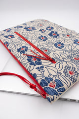 Housse ordinateur 11' - 13' - 15' au choix - motif floral/ blue&red - Indigo japonais fait main