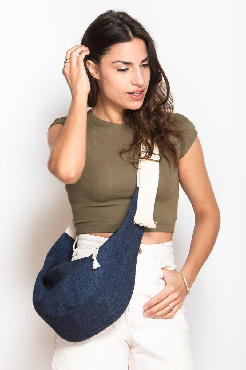 sac moon bag - tissage "blue jean" - tissu japonais