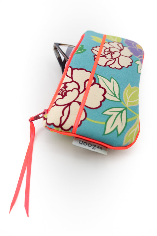 Etui à lunette - serie "kimono"bleu/ rose fluo - tissu Japonais