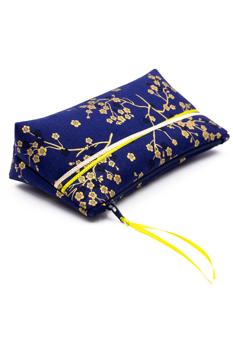 Trousse à maquillage S,M + Pinceau - Madame Butterfly/bleu - tissu japonais