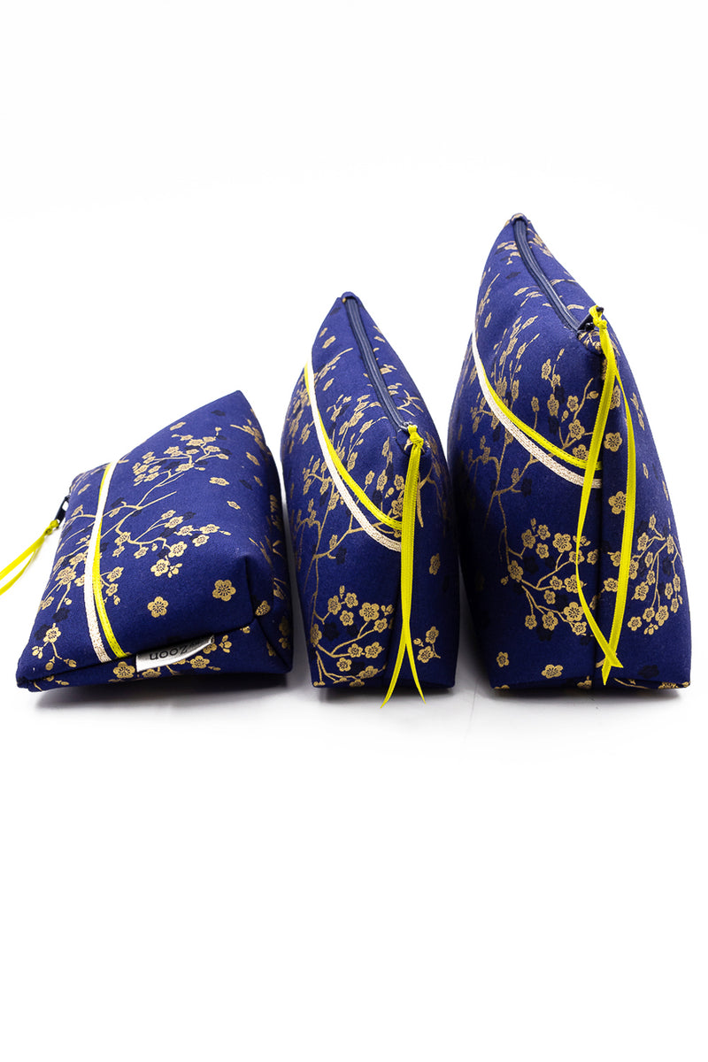 Trousse à maquillage S,M + Pinceau - Madame Butterfly/bleu - tissu japonais