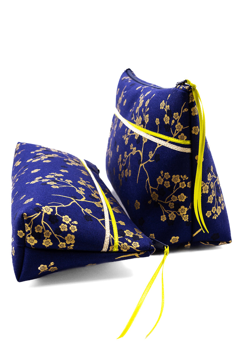 Trousse à maquillage S,M + Pinceau - Madame Butterfly/bleu - tissu japonais
