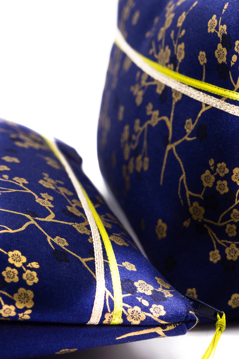 Trousse à maquillage S,M + Pinceau - Madame Butterfly/bleu - tissu japonais