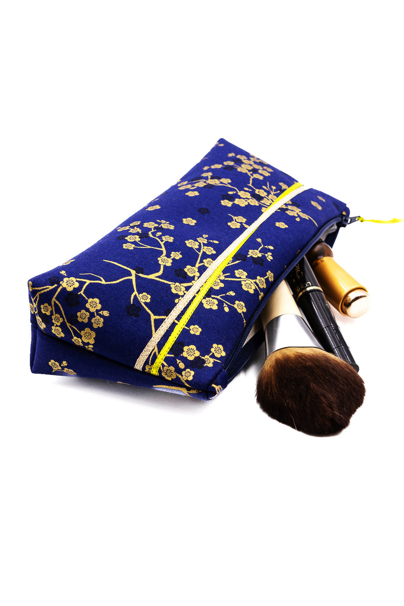 Trousse à maquillage S,M + Pinceau - Madame Butterfly/bleu - tissu japonais