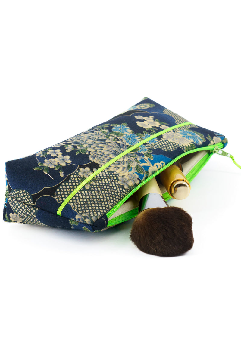 Trousse à maquillage S,M + Pinceau - série "japan flower"/ fluo - Tissu japonais