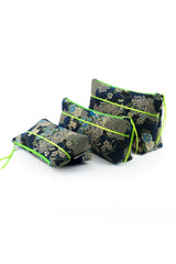 Trousse à maquillage S,M + Pinceau - série "japan flower"/ fluo - Tissu japonais