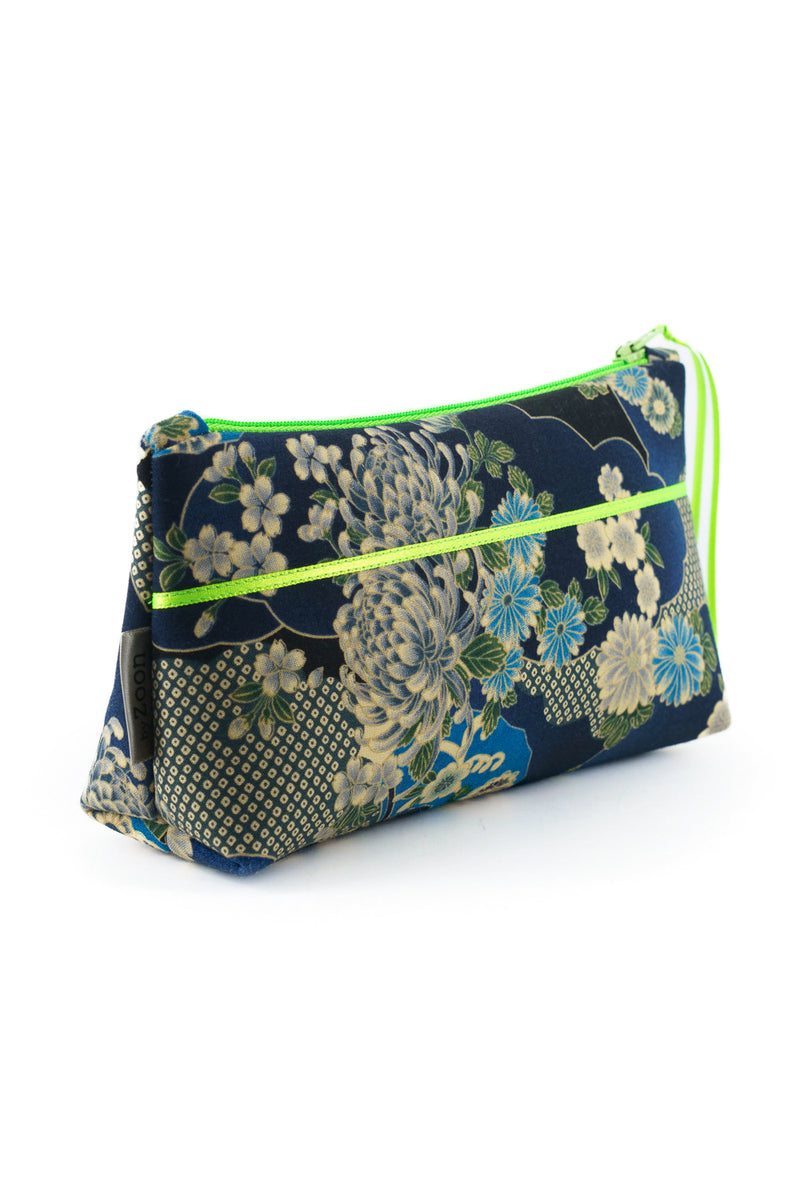 Trousse à maquillage S,M + Pinceau - série "japan flower"/ fluo - Tissu japonais