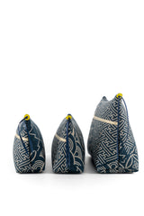 Trousse à maquillage S,M + Pinceau - indigo multi motifs traditionnel - Tissu japonais