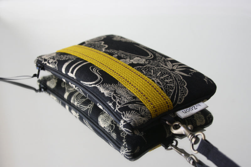 sac "Kumi" avec pochette - motif "bambou" noir/ anses moutarde
